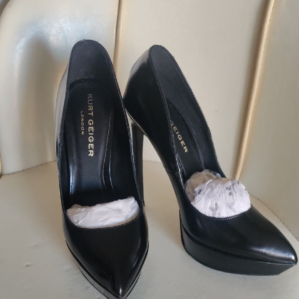 Kurt Geiger Black Patent Pointed-Toe Platform Stiletto Pumps